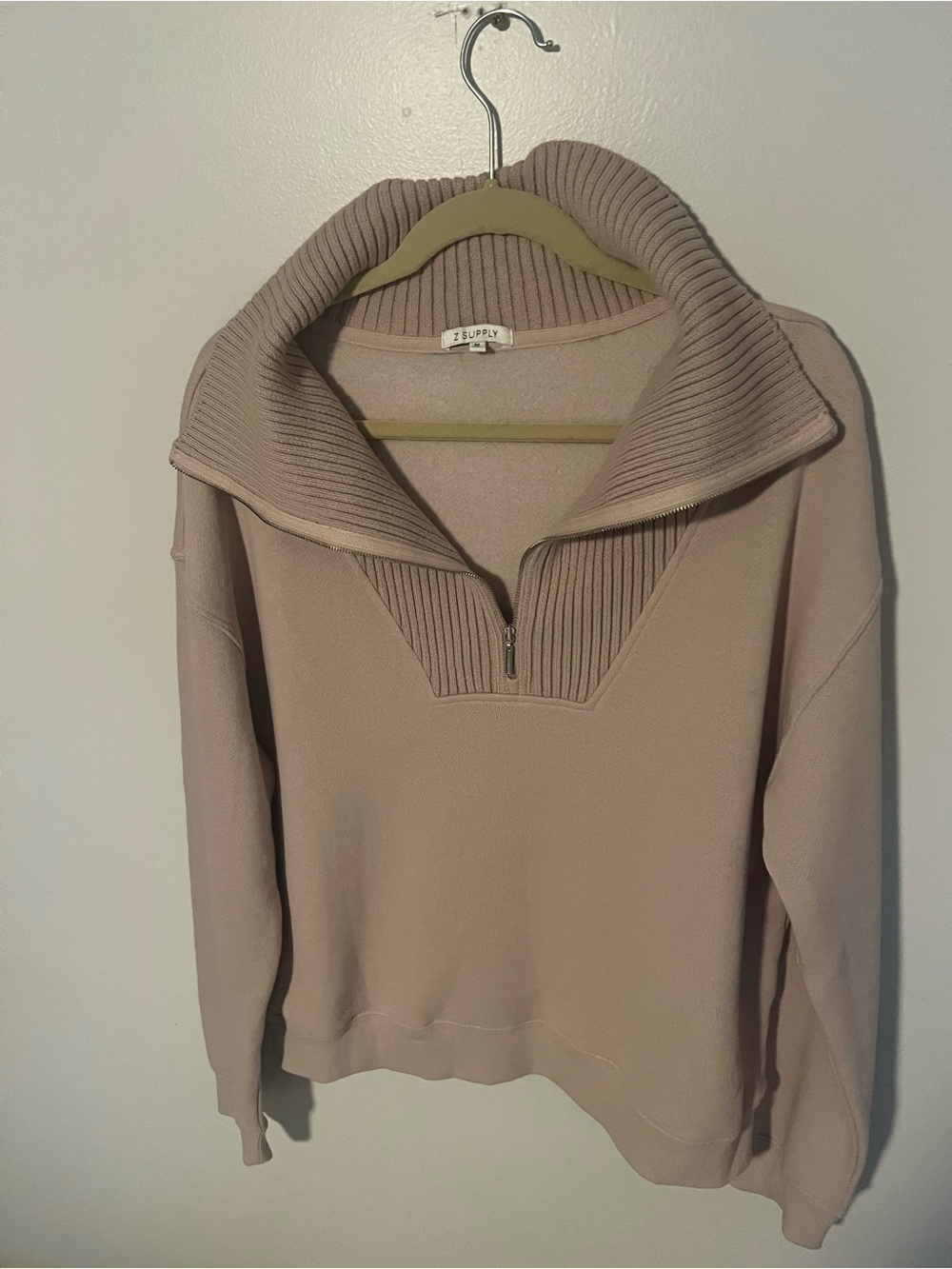 Z Supply Taupe Ribbed Half-Zip Cowl Sweater